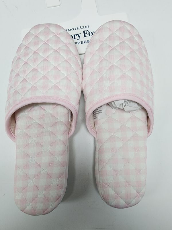 Photo 1 of Size M 7- 8 Charter Club Women Quilted Pink Check Closed Toe Slipper, M 7- 8