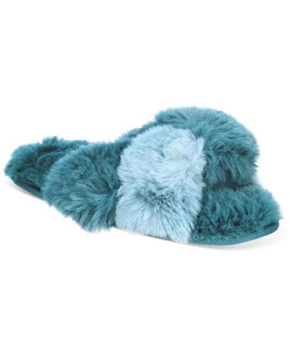 Photo 1 of SIZE XL 11-12 Jenni Women’s Faux-Fur Solid Crossband Slippers, Blue Super soft and cozy, slip into comfort with this fun solid faux-fur slippers from Jenni.