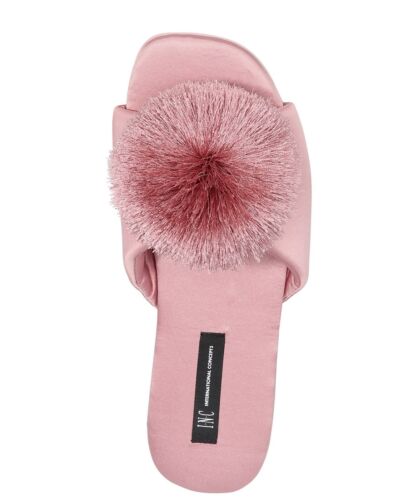 Photo 1 of SIZE M 7/8 INC International Concepts Women's Satin Pom Pom Slide Slippers