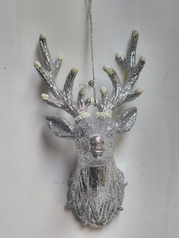 Photo 2 of Holiday Lane Glitter Deer white tip antlers head Ornament