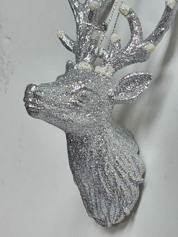 Photo 3 of Holiday Lane Glitter Deer white tip antlers head Ornament