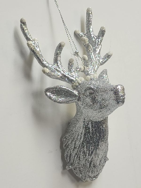 Photo 1 of Holiday Lane Glitter Deer white tip antlers head Ornament