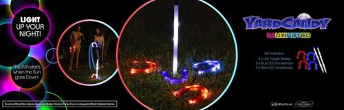 Photo 2 of YARDCANDY Illuminated Horseshoes. Anyone can play horseshoes, and now with the YardCandy Illuminated LED Horseshoes, you can play any time of day or night. These weighted, plastic horseshoes feature LEDs that light up at the touch of a button. The target 