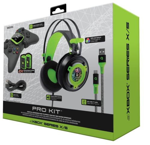 Photo 1 of Bionik Pro Kit for Xbox Series X/S: Powerful 50Mm Driver Gaming Headset -Controller Charge Base -Two Battery Packs -Lynx Cable & USB Cable - Xbox Series X. CLR-50 - Over-ear gaming headset with powerful 50mm drivers, integrated microphone, and RGB color f
