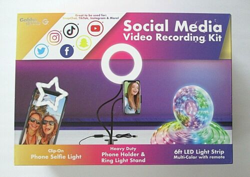 Photo 1 of Social Media Video Recording Kit - Heavy Duty Phone Holder and Ring Light Stand, 6ft LED Multi Color RGB Light Strip, Clip on Phone Selfie Light
