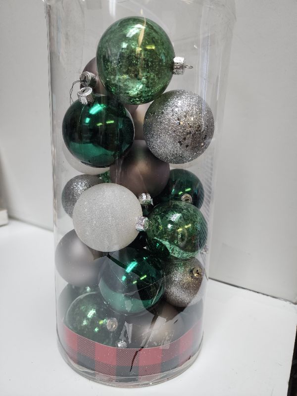 Photo 1 of Holiday Lane The Holiday Collection Set of 25 Shatterproof Green, Silver and White Ornaments