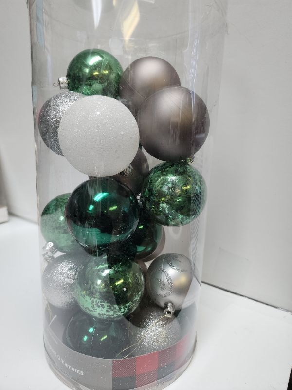 Photo 2 of Holiday Lane The Holiday Collection Set of 25 Shatterproof Green, Silver and White Ornaments