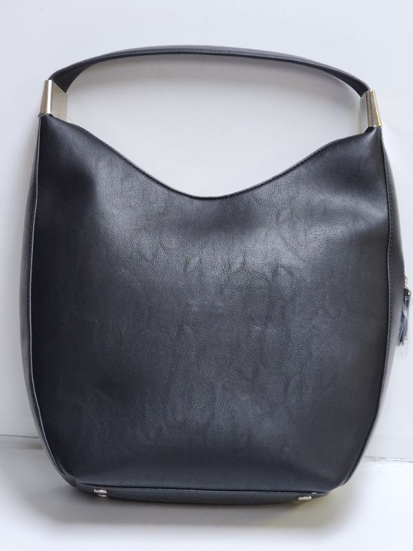 Photo 2 of ALFANI Bangle Large Tote Black Grey Vegan-leather Shoulder-bag Colorblock. A roomy style for all of the necessities. This sleek tote from Alfani features a minimalist design with polished hardware. Medium sized bag; 13"W x 10-1/2"H x 6"D (width is measure