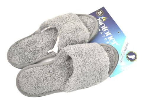 Photo 1 of Size L 8.5 - 9 Isotoner Signature Women's Grey Indoor outdoor Slippers. Step into luxurious style and comfort with isotoner Women’s  Knit Slide Slippers. Waffle knit is supremely soft for relaxing spa comfort with every step, plus the breathable jersey li