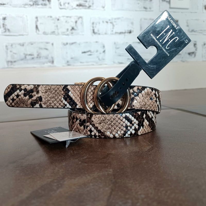 Photo 3 of SIZE XL International Concepts Women Gold Buckle Reversible Belt Snake Print Black XL