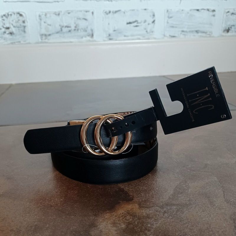 Photo 2 of SIZE XL International Concepts Women Gold Buckle Reversible Belt Snake Print Black XL