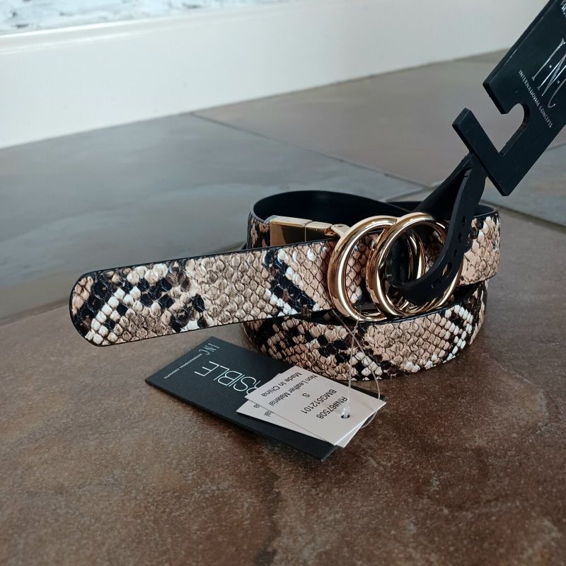 Photo 1 of SIZE XL International Concepts Women Gold Buckle Reversible Belt Snake Print Black XL