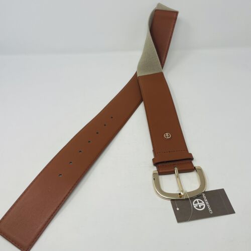 Photo 1 of SIZE M/L Giani Bernini Women's Linen Stretch Belt Cognac Brown Faux Leather Size M/L