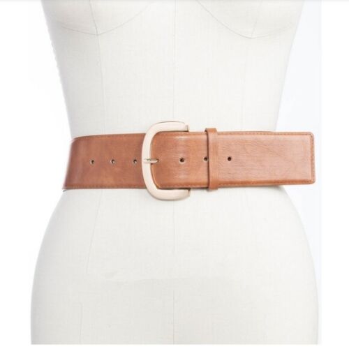 Photo 1 of SIZE M/L Giani Bernini Women's Linen Stretch Belt Cognac Brown Faux Leather Size M/L