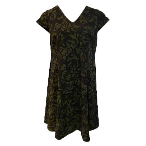 Photo 1 of SIZE 14W Alfani Women's Ponte Stretch Knit Fit & Flare Floral Dress, Olive