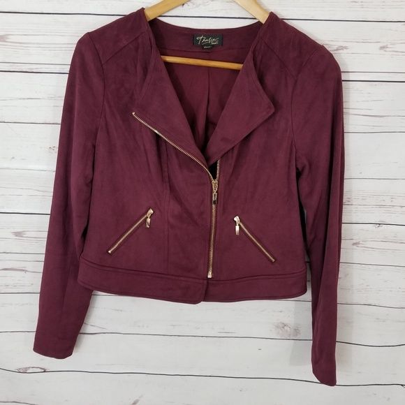 Photo 1 of SIZE M Thalia Sodi Suede Jacket Burgundy Small Moto  Full Zip