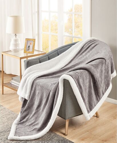 Photo 1 of Martha Stewart Carved Sherpa Grey Throw 50X60" 