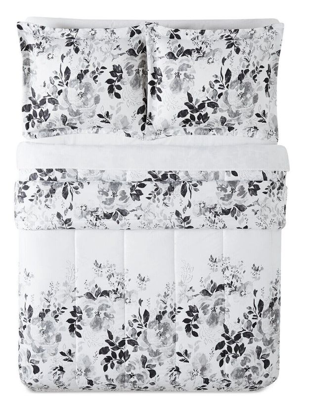 Photo 2 of FULL/QUEEN SIZE Pem America Monochromatic Reversible Floral Print Comforter + Sham Set.
