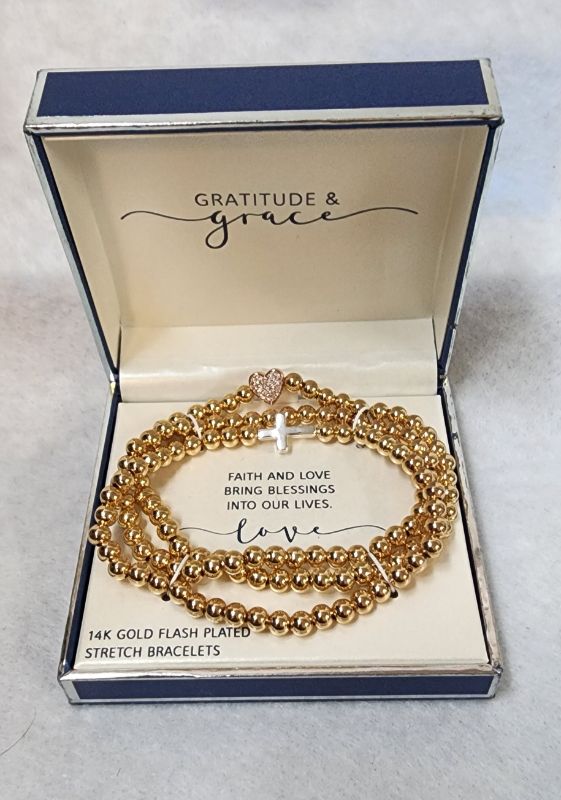 Photo 1 of Gratitude & Grace Faith and Love 14K Gold Flash Plated Stretch Beaded Bracelets
