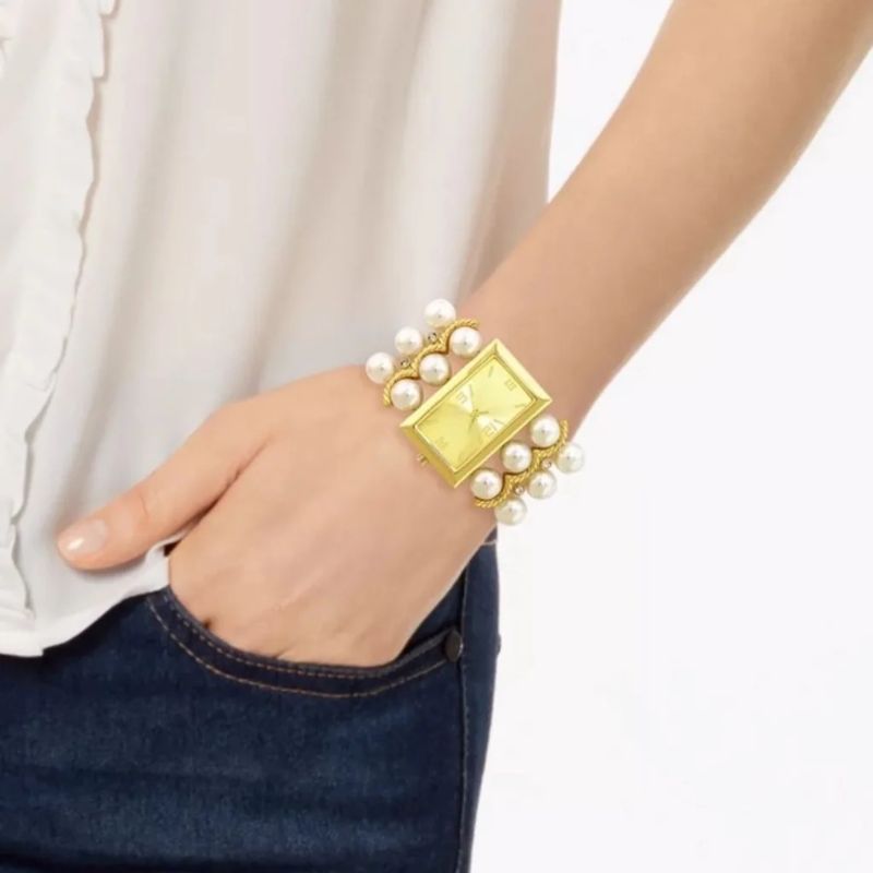 Photo 1 of  Charter Club Women's Gold-Tone Imitation Pearl Three-Row Bracelet Watch 40mm