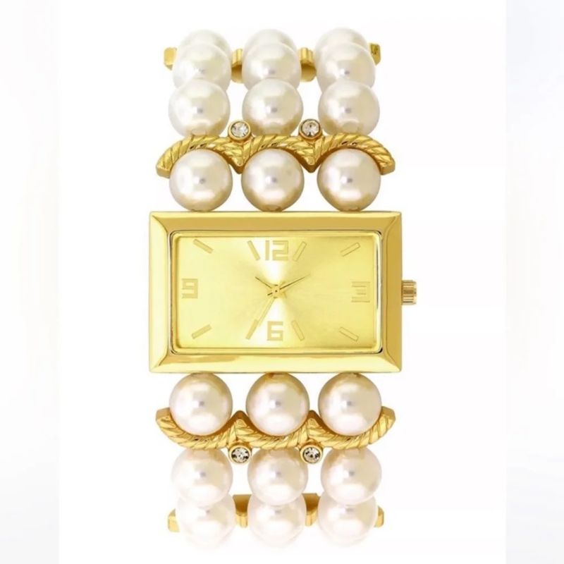 Photo 2 of  Charter Club Women's Gold-Tone Imitation Pearl Three-Row Bracelet Watch 40mm