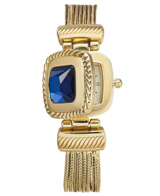 Photo 1 of CHARTER CLUB Women's Gold-Tone Blue Stone Multi-Chain Flip Watch 31mm, Created for Macy's