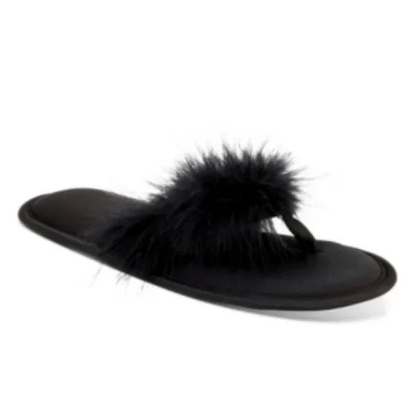 Photo 1 of SIZE L 9-10 INC INTERNATIONAL CONCEPTS Black Marabou Thong Slippers 