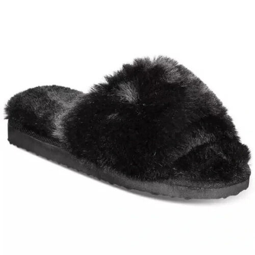 Photo 1 of SIZE XL 11-12 INC International Concepts Women's Faux-Fur Fuzzy Slide Slippers Deep Black