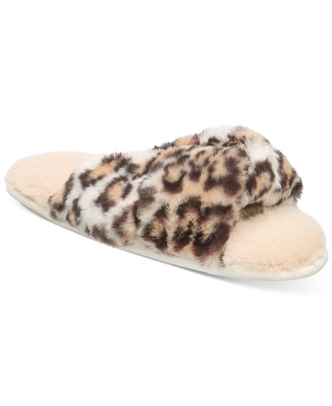 Photo 1 of SIZE XL 11-12  JENNI Women's Faux-Fur Animal-Print Crossband Slippers, Created for Macy's