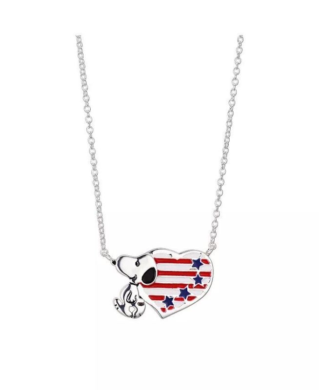 Photo 1 of UNWRITTEN Peanuts Fine Silver Plated Snoopy Flag Heart Necklace 16” + 2"