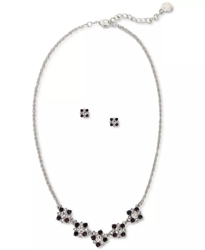 Photo 1 of CHARTER CLUB Silver-Tone Crystal Cluster Statement Necklace & Stud Earrings Set, Created for Macy's