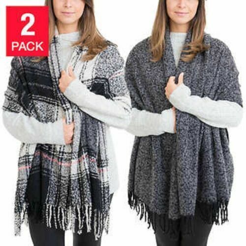 Photo 1 of Emanuel Geraldo Blanket and Infinity Scarf 2 Pack Lt Grey & Plaid