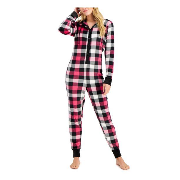 Photo 1 of SIZE M JENNI Intimates Women's Pink Plaid Hooded One Piece Pajama