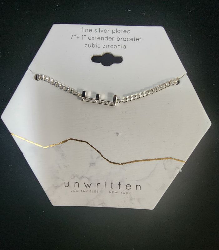 Photo 1 of UNWRITTEN Cubic Zirconia Initial Link Bracelet in Silver Plate 