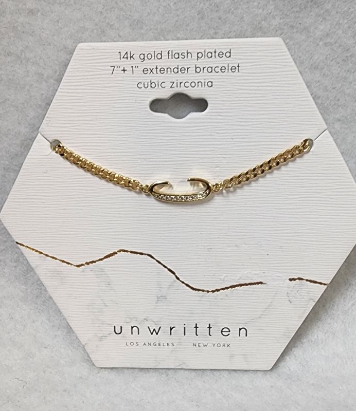 Photo 1 of UNWRITTEN Cubic Zirconia Initial Link Bracelet in Gold Plate