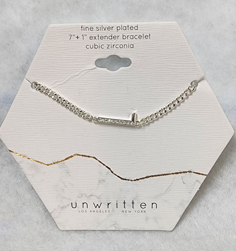Photo 1 of UNWRITTEN Cubic Zirconia Initial Link Bracelet in Silver Plate 