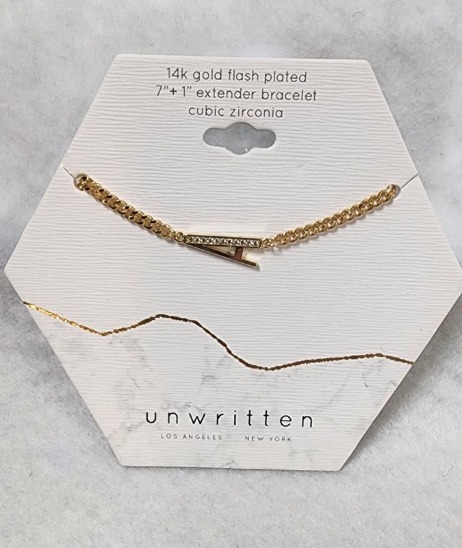 Photo 1 of UNWRITTEN Cubic Zirconia Initial Link Bracelet in Gold Plate