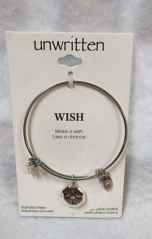 Photo 1 of Unwritten "Wish" Charm Bangle Bracelet in Stainless Steel