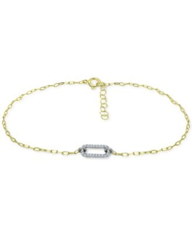 Photo 1 of Cubic Zirconia Pavé Link Ankle Bracelet In Sterling Silver & 18k Gold-Plate, Created For Macy's 9"
