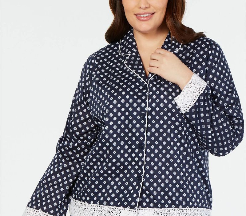 Photo 1 of PLUS SIZE 2X Charter Club Lace Trim Printed Notch Collar Pajama Top ONLY in Mini Floral Geo