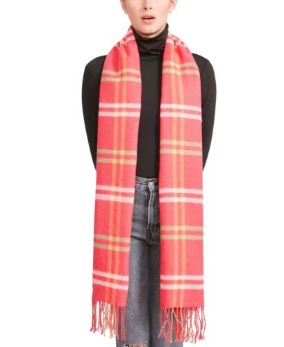 Photo 1 of STEVE MADDEN Women's Plaid Fringe Trim Blanket Scarf Pink Multicolor