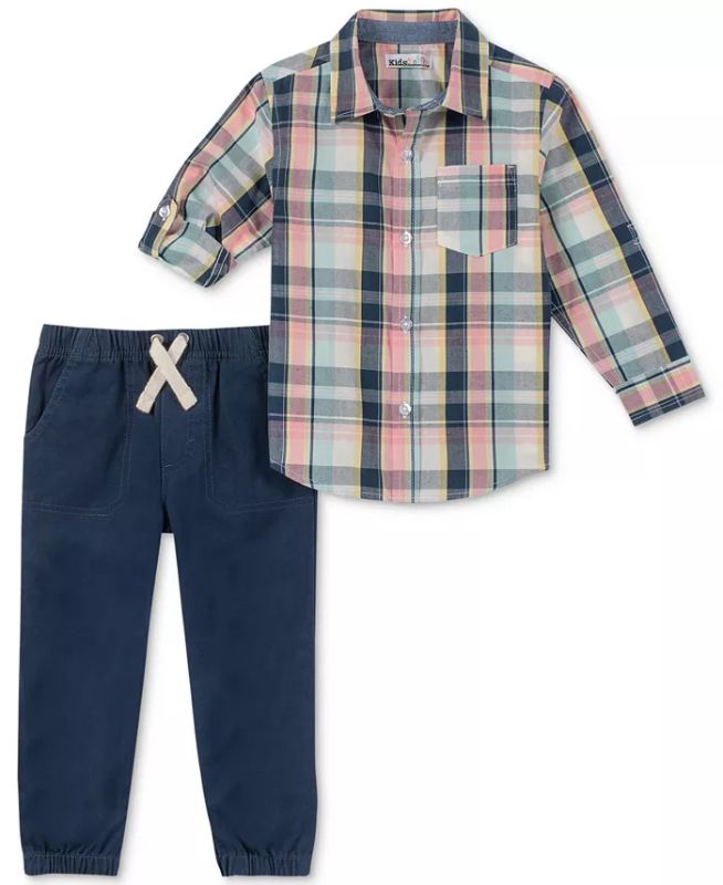 Photo 1 of SIZE 12M KIDS HEADQUARTERS Toddler Boys 2-Pc. Plaid Woven Shirt & Jogger Pants Set