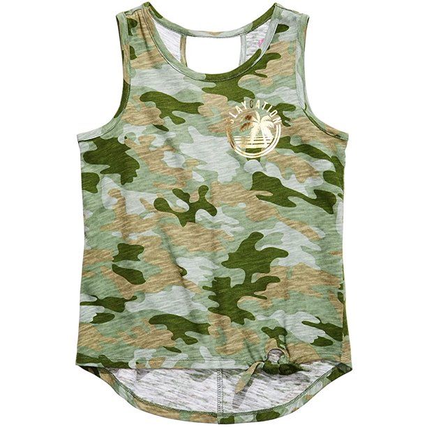 Photo 1 of SIZE S (52-62LBS) Epic Threads Big Girls Camouflage Staycation Graphic Tie Front Tank Top