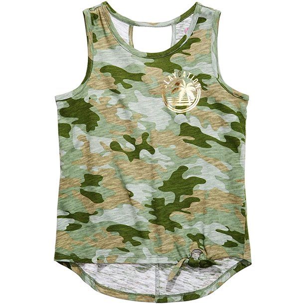 Photo 1 of SIZE L (74-100LBS) Epic Threads Big Girls Camouflage Staycation Graphic Tie Front Tank Top