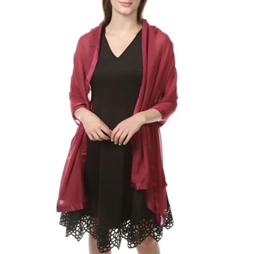 Photo 1 of Calvin Klein Elegant Satin-Trim Chiffon Evening Wrap - Burgundy