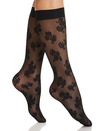 Photo 1 of HUE WOMEN'S KNEE HIGH SHEER FLORAL BLACK SOCKS