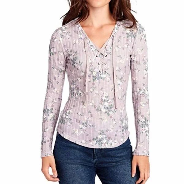 Photo 1 of SIZE XS JUNIOR William Rast Lavender Floral Phoebe Lace Up Top