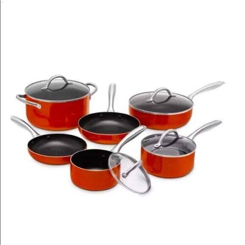 Photo 1 of SEDONA 10 PC NONSTICK COOKWARE SET\
Includes: 1.5 & 2 QT sauce pan w/lids, 5 QT Dutch oven w/lid, 3QT deep fry pan w/lid, 8 and 10" fry pan