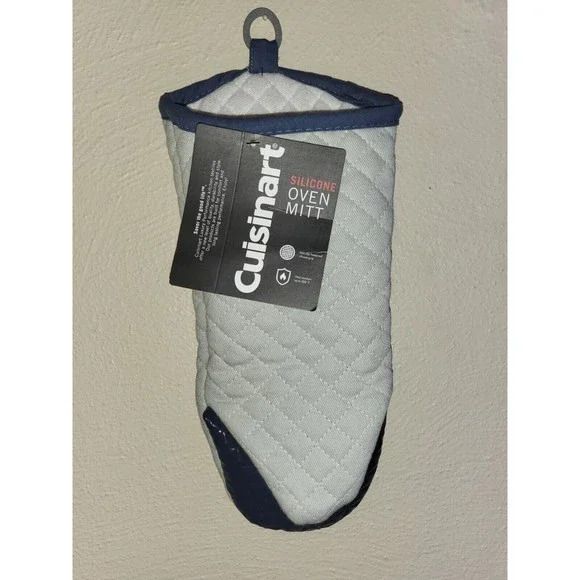 Photo 1 of Cuisinart Quilted Silicone Non-Slip Grip Oven Mitt Hanging Loop Gray / Blue