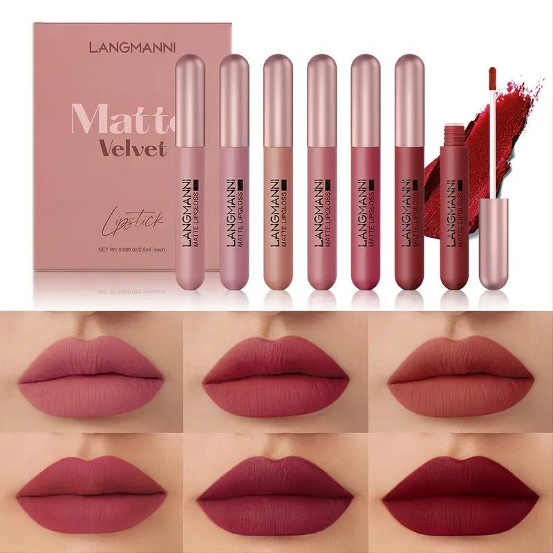 Photo 1 of 6 Pcs/Set Matte Velvet Lipgloss Waterproof Matte Mist Liquid Lipstick Capsule Lip Gloss